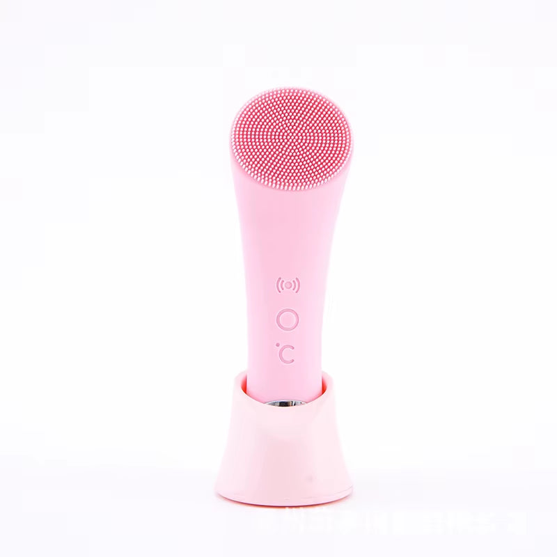 Rechargeable Facial Cleansing Brush with Heat Massage End Vibrating Exfoliating Electric Silicone Face Scrubber