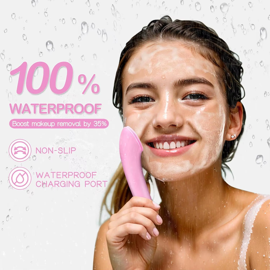 Rechargeable Facial Cleansing Brush with Heat Massage End Vibrating Exfoliating Electric Silicone Face Scrubber