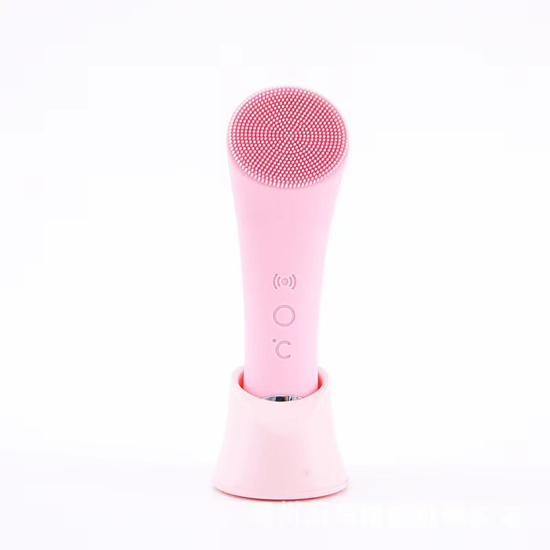 Rechargeable Facial Cleansing Brush with Heat Massage End Vibrating Exfoliating Electric Silicone Face Scrubber